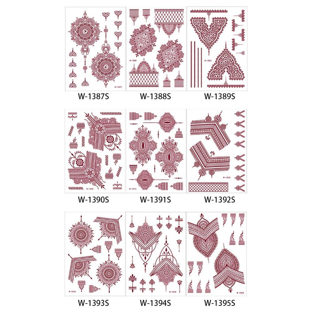 

9pcs Indian Style Lace Fake Tattoos Lace Hollow Flower Fake Tattoos Hand Tattoo Stickers Wrist Neck 9PCS