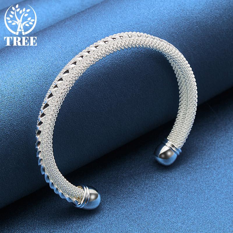 925 Sterling Silver Woven Mesh Bangle Bracelet Jewelry