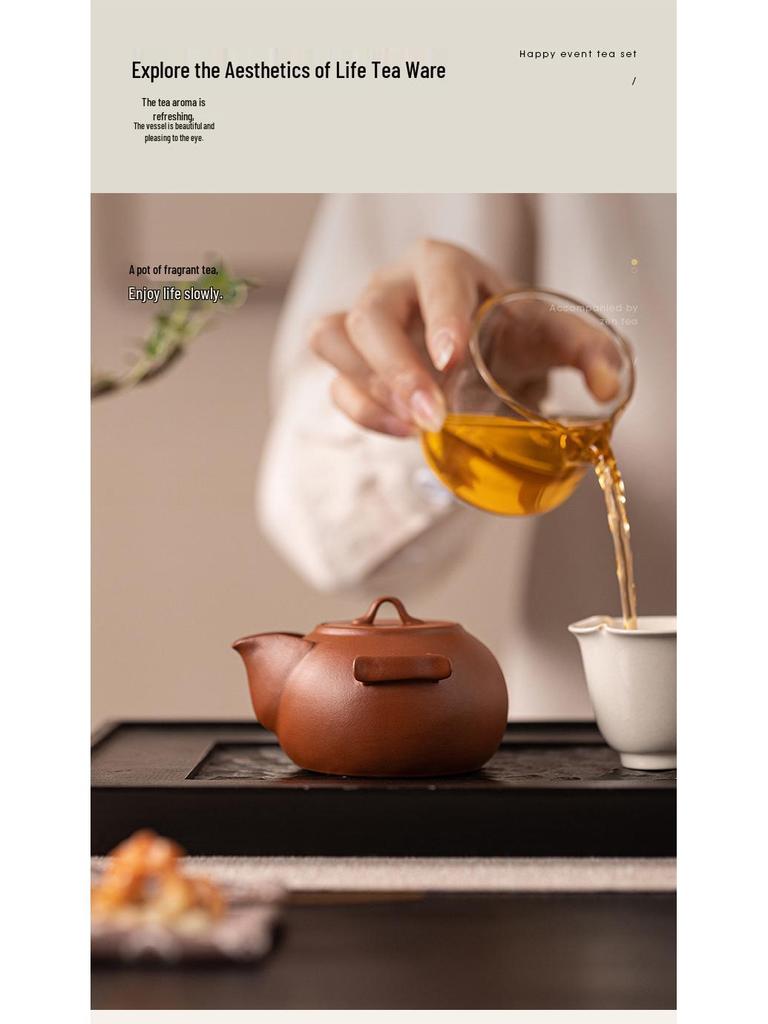 95cc Red Clay Zisha Teapot with Small Hand-Grip for Solo Tea Brewing
