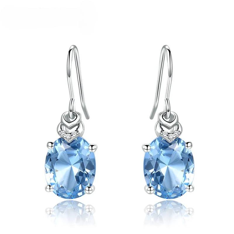 100% 925 Sterling Silver Drop Earrings for Women Girls Nano Blue Topaz Gemstone Earrings Korean Trend Fashion Party Fine Jewelry