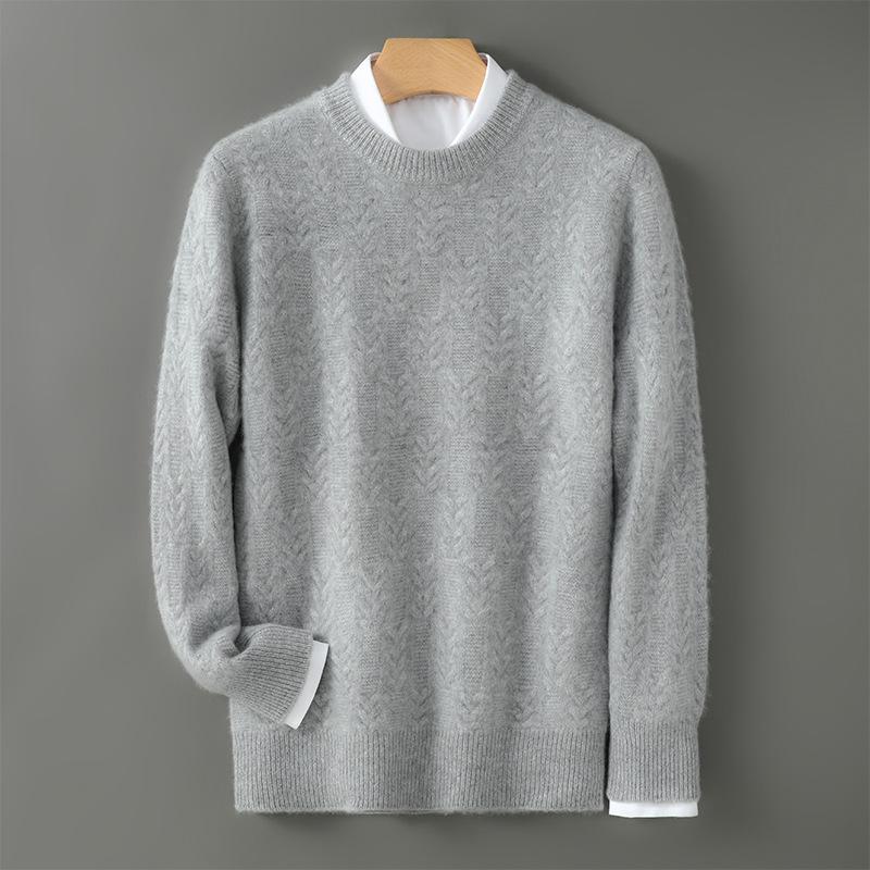Men s Pure Wool Jacquard Crew Neck Sweater - Soft & Warm for Autumn/Winter 2025 S