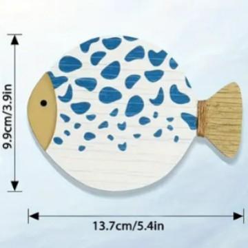 

1/4PCS Fish-shaped Wooden Coasters - Bright Blue and White Patterns, Heat-resistant, Suitable for Bar or Office Decoration Cushion темно-синий