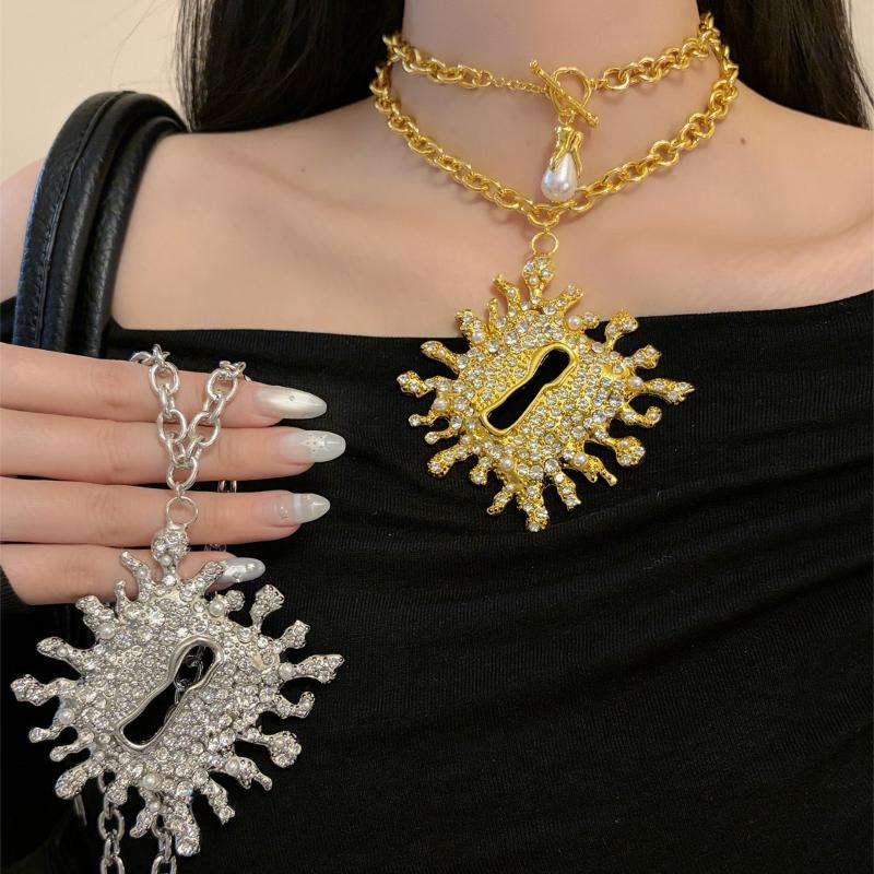 Collana con Ciondolo Lucchetto Metallico Esagerato Collana da Vacanza Anello Orecchino Spilla Per Donna Collana a Catena per Maglione Accessori Regali