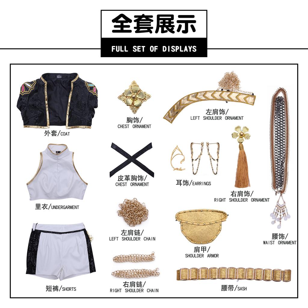 Anime KPop Rumi Costum Cosplay Perucă Femeie Negru Alb Uniformă Petrecere Crăciun Halloween Îmbrăcăminte