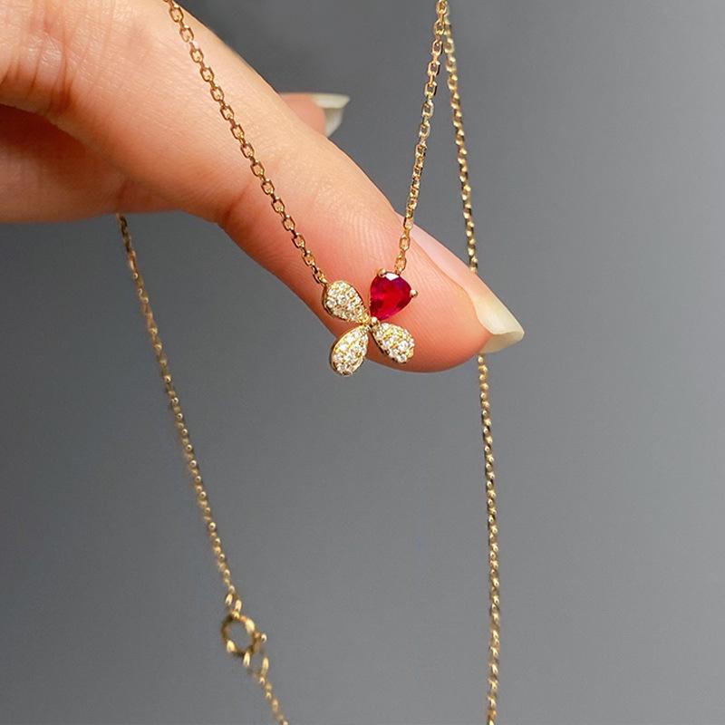 Sparkling CZ Chain Necklace 925 Sterling Silver Elegant Flower Pendant Necklace For Women Jewelry Gold