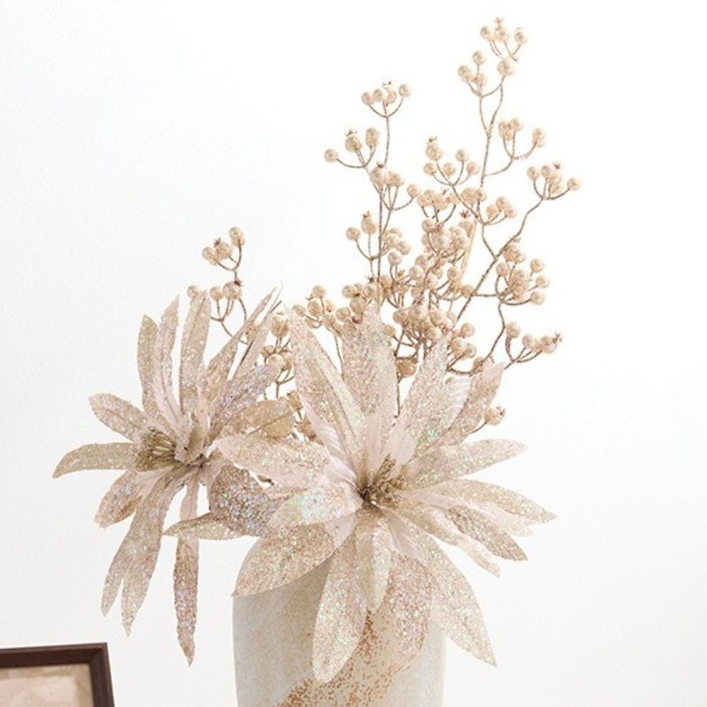 Glitter Christmas Glitter Artificial Flowers with Stems Large 33cm Xmas Tree Flowers Ornaments Cute Creative