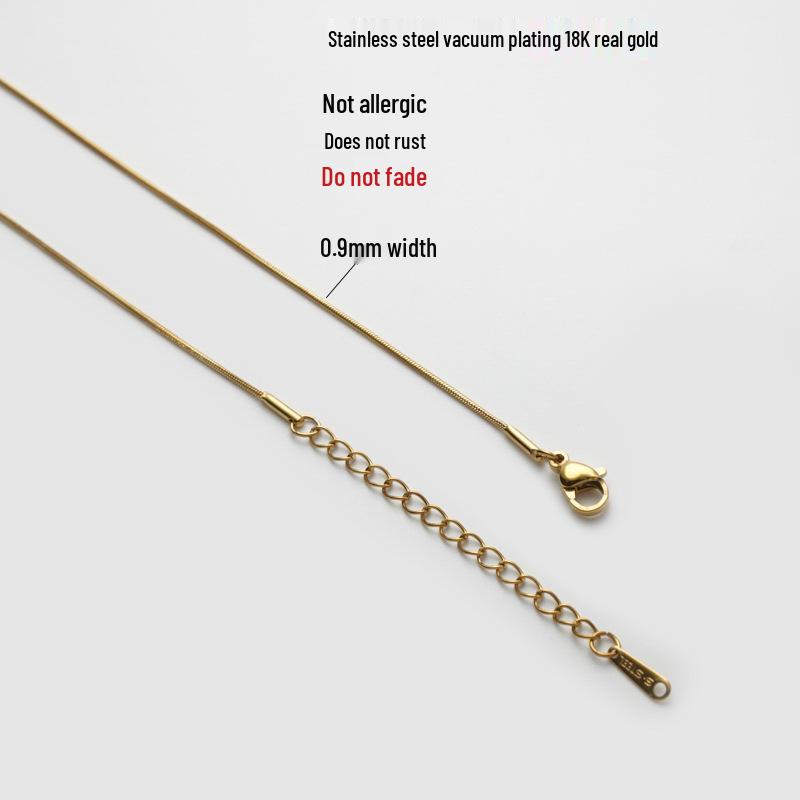 18K Gold English Letter Pendant Necklace with Sandblasted Stainless Steel and Round Snake Chain