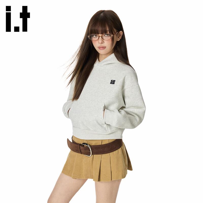 GROUND ZERO Women's Letter Embroidered Short Hooded Sweatshirt