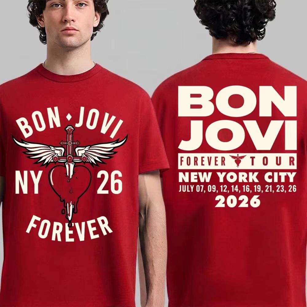 Νέο T-Shirt με Γραφικό Bon Jovi Forever 2026 Tour New Jersey, Unisex Καλοκαιρινό Casual Δημοφιλές T-Shirt Στυλ Y2K