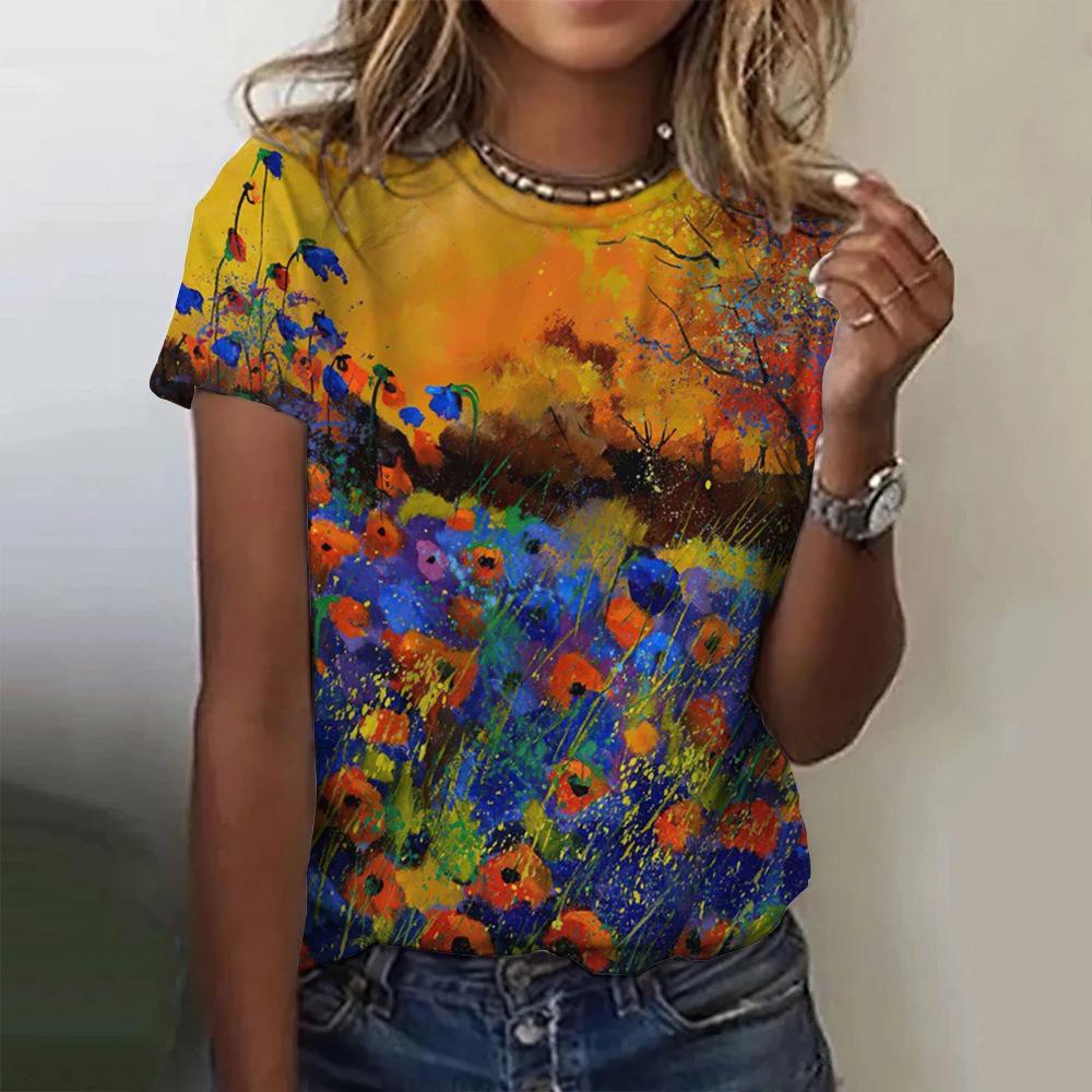Women's Butterfly Flower 3D Printed T-shirt, Women's Summer T-shirt