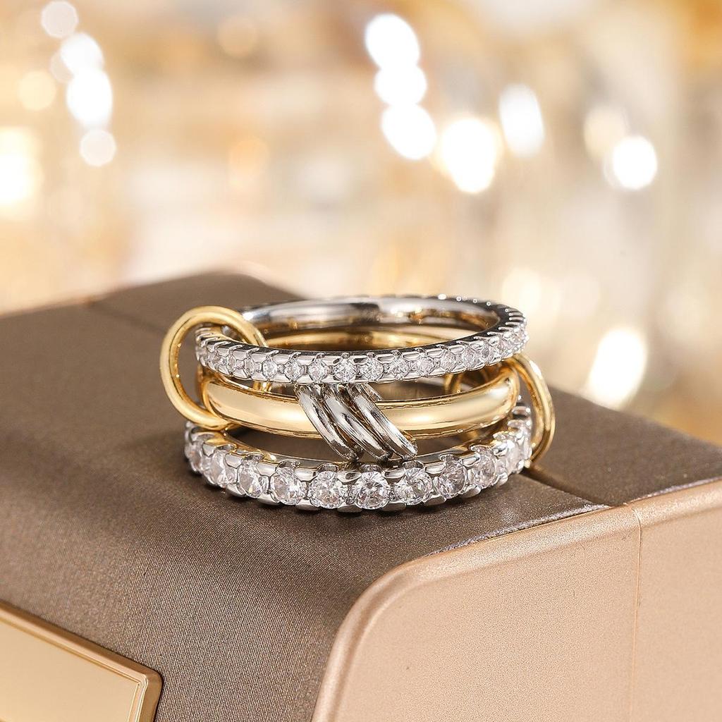 Stylish Copper Zirconia Interlocking Three-Ring