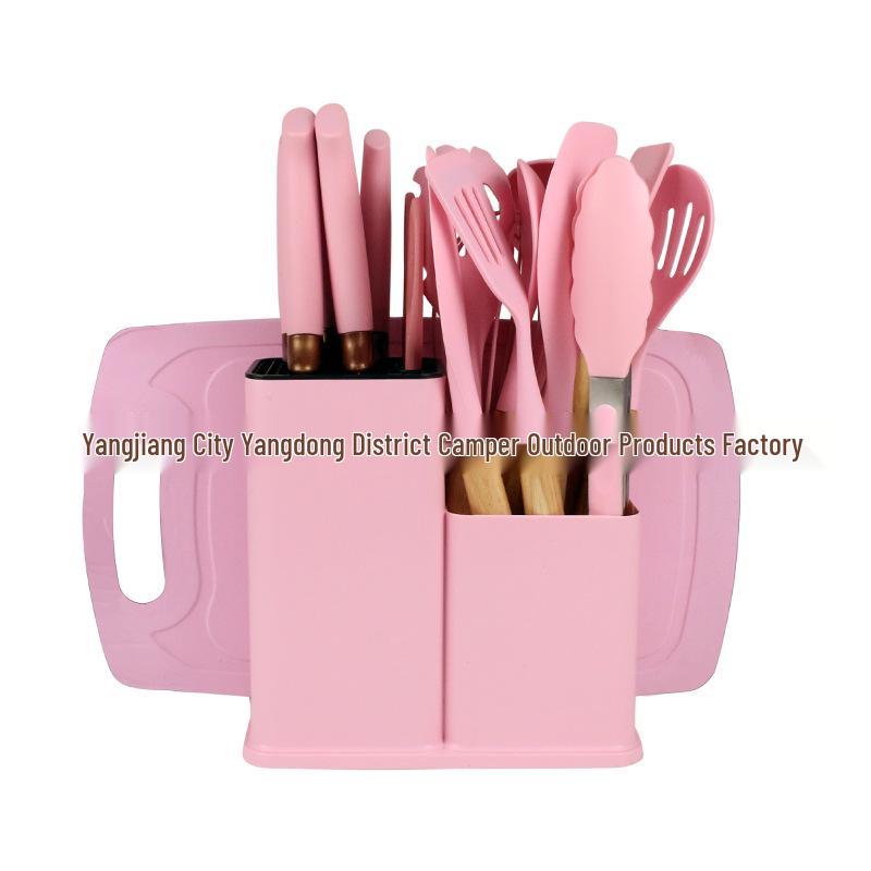 Spot Silicone Kitchen Utensil 19-Piece Non-Stick Set: Includes Spatulas, Spoons, Storage Bucket, and Knife Set.