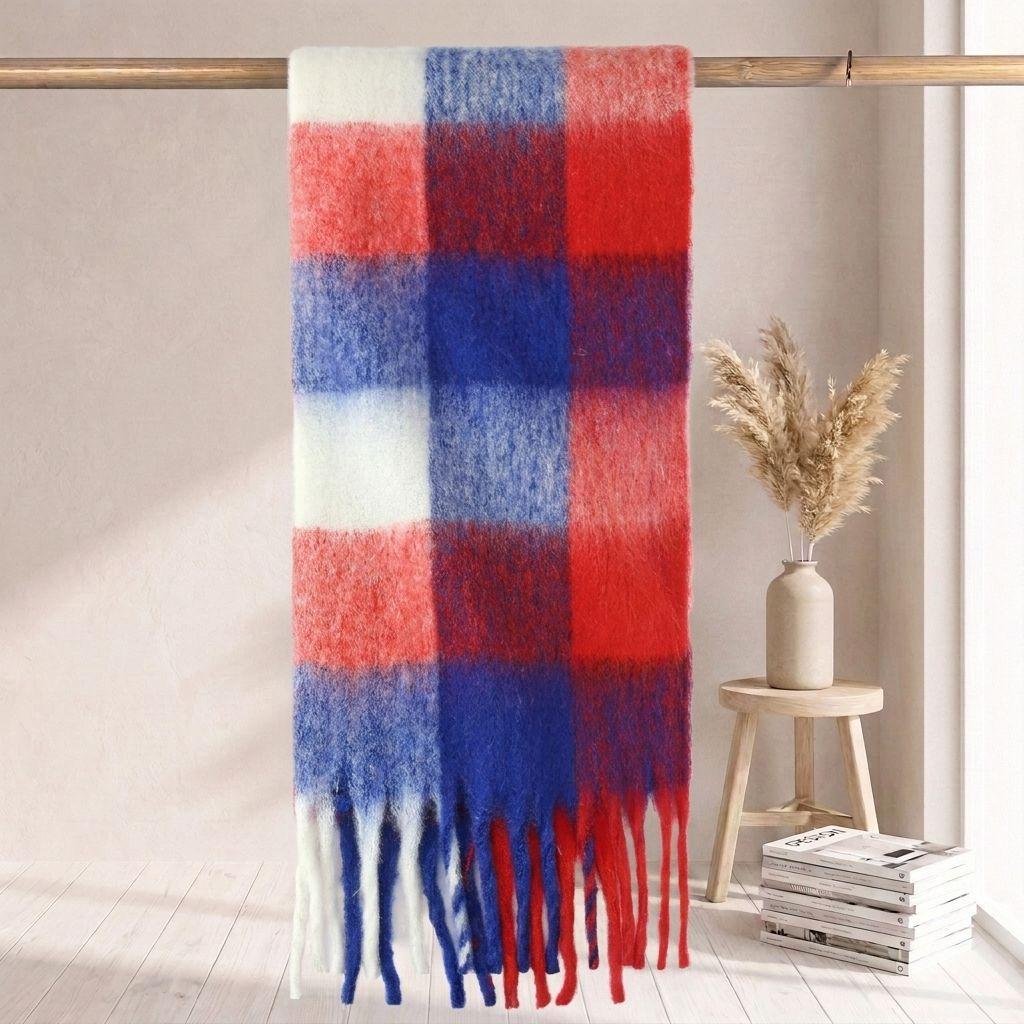 | Imitation mohair plaid scarf | Autumn and winter warm AC grid | Support LOGO customization