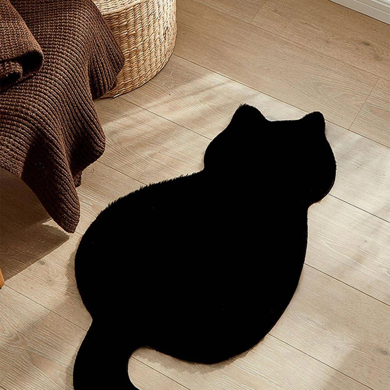 

1 Black Upright Cat Shaped Imitation Rabbit Hair Carpet Mat for Home Decoration Non-slip for Living Room and Other Scenes 45cmx75cm