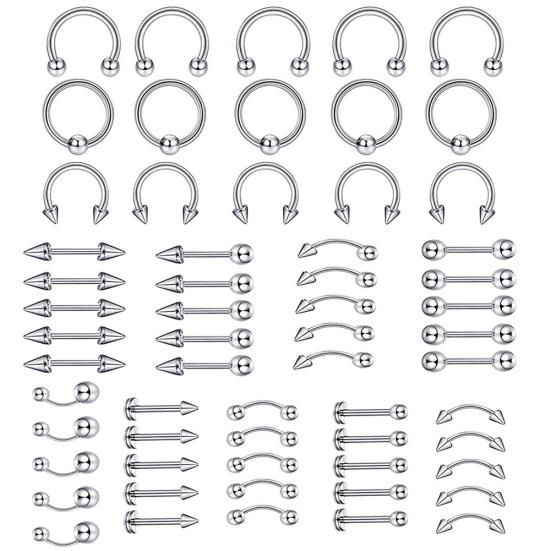 60 Stück Unisex Edelstahl Lippen Nagel Augenbrauen Stecker Nasenring Piercing Mischset