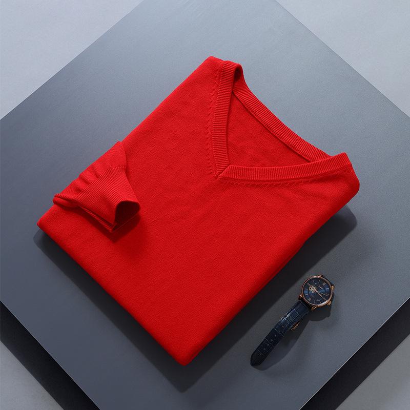 Men's Plus Size V-Neck Wool Sweater - 2023 Autumn/Winter Long Sleeve Knit Pullover