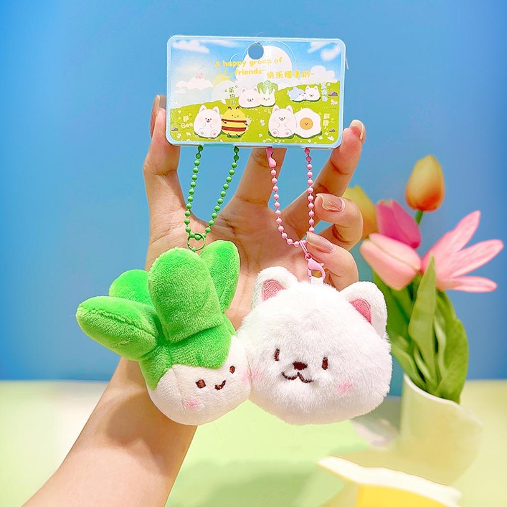 Cartoon Samoyed Plush Keychain Fluffy Doll Squeaky White Dog Pendant Backpack Decor