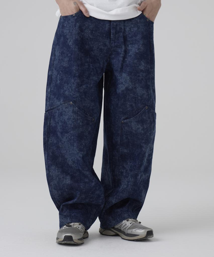 AOTT Washed Western Semi-Balloon Denim Pants Dark Blue