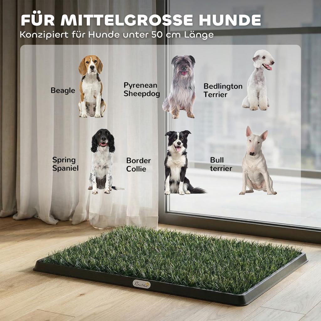Tuoletta per Cani 76 x 50,5 cm Vasino per Cani con 2 Prati Artificiali Lavabili Toilette per Cuccioli per Cani per Balcone Casa Nero+Verde
