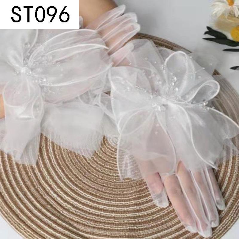 Lace Pearl Satin Bridal Gloves - Short Wedding Photo Accessory