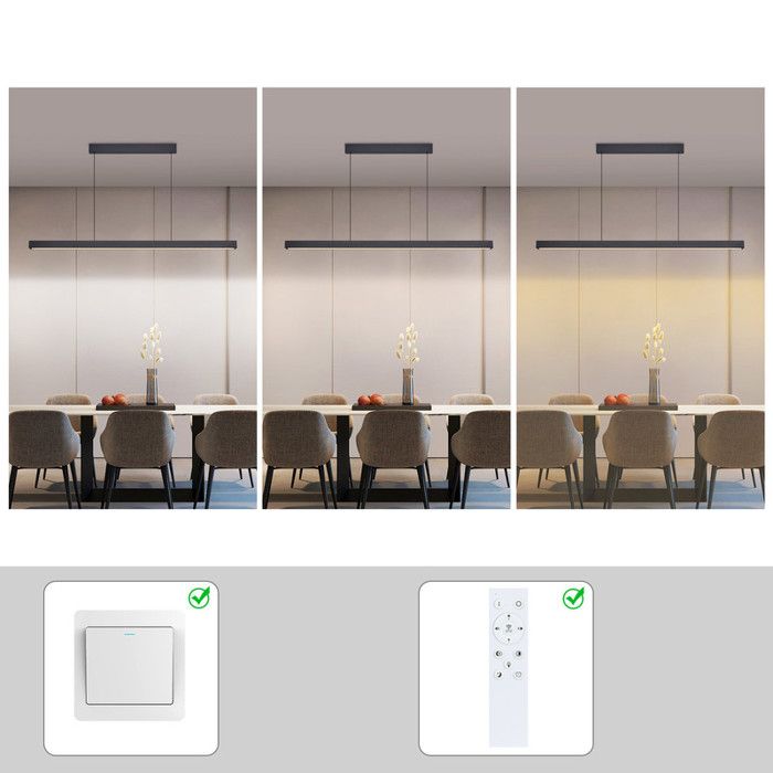 Suspension LED - NETTLIFE - 148,5 cm - 50W - Dimmable avec télécommande - Noir métal