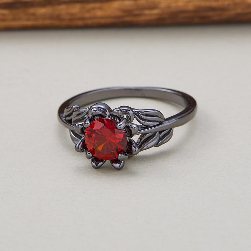 Gothic Fashion Red Color Set Zirconia Flower Women's Ring for Women Vintage Holiday Party Jewelry Accessory Gift