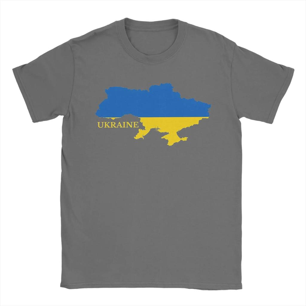 Ukraine Flag Map T-Shirts Men  Creative Pure Cotton Tee Shirt Crew Neck Short Sleeve T Shirts Printed Clothing
