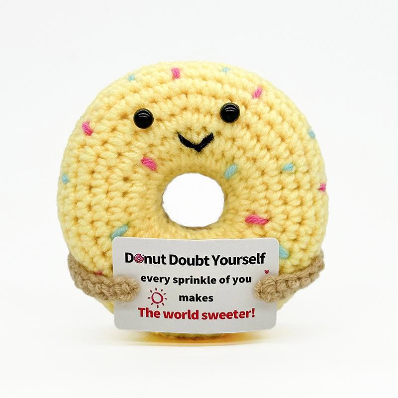 Positive Energy Doughnut Hug Pocket Mini Handmade Knitting Doughnut Doll With Card Funny Christams Gift Home Room Decoration