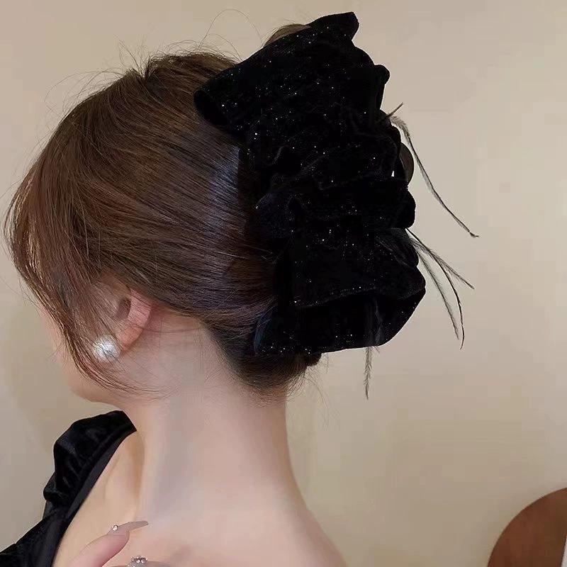 Herbst und Winter Samt Perlen Greifklemme Roter Schleifen Haarklammer Hinterkopf Pferdeschwanz Klemme Haarnadel