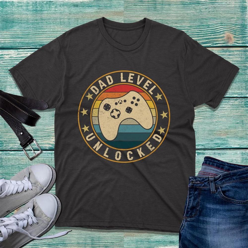 Dad Level Unlocked TShirt Vintage Gamer Daddy Fathers Day Dad Announceunisext Top