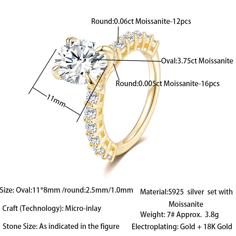 18K Gold Platin Ovaler Moissanit Verlobungsring S925 Silber Mikro-Inlay Pavé Seitenstein Damen Luxus Hochzeits Versprechensring