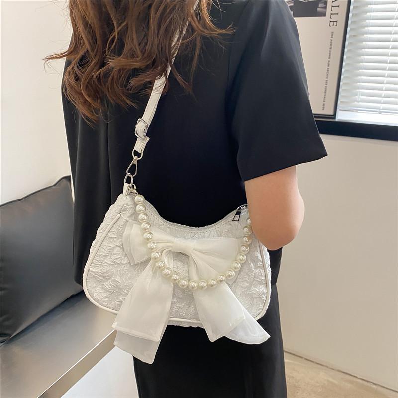 This Year's Popular Retro Bow Bag Women's Spring 2025 New Trend Fashion Pearl Underarm Shoulder Messenger Bag