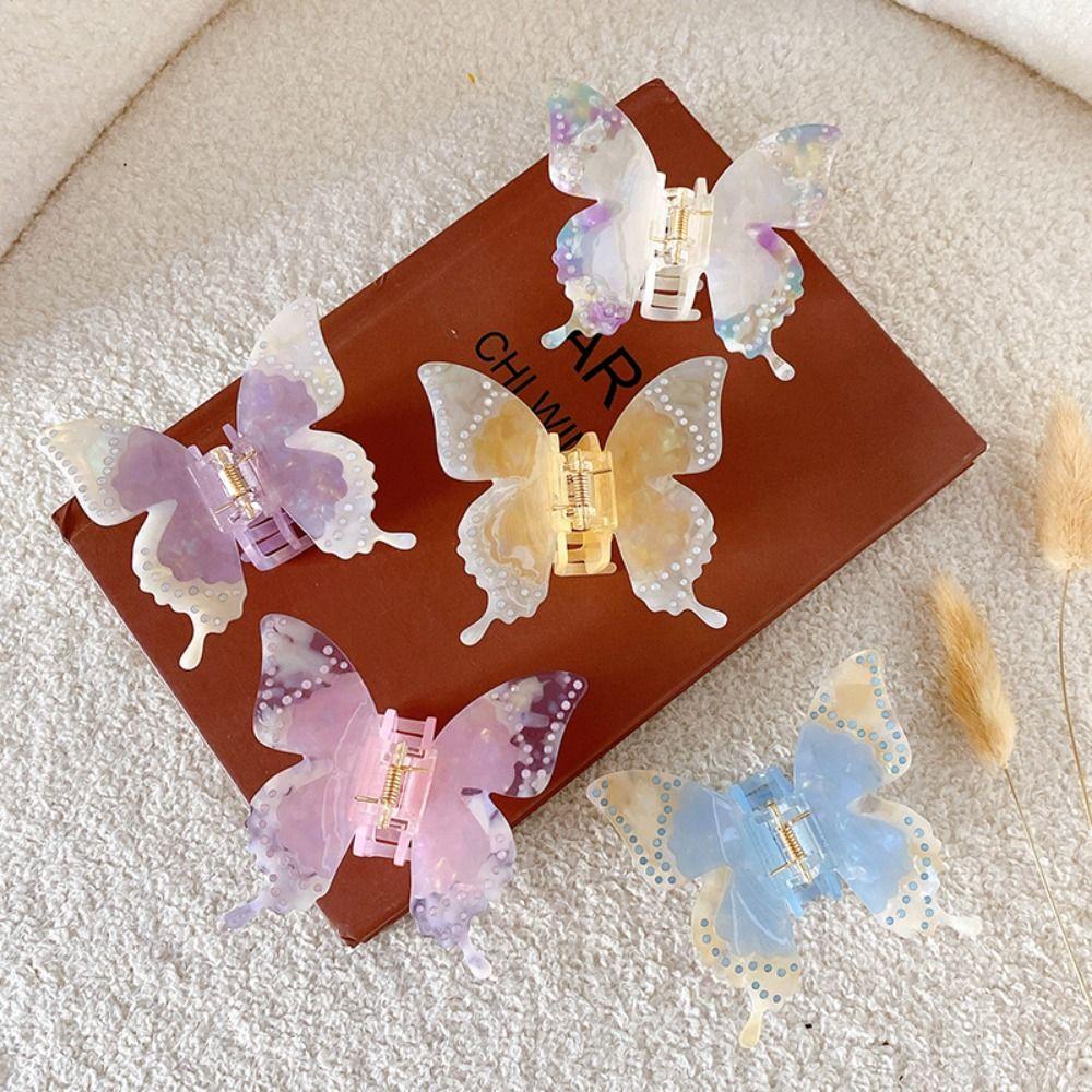

Korean Style Butterfly Hair Claw Acetic Acid Sweet Shark Clip Retro Hair Crab Clip Party белый