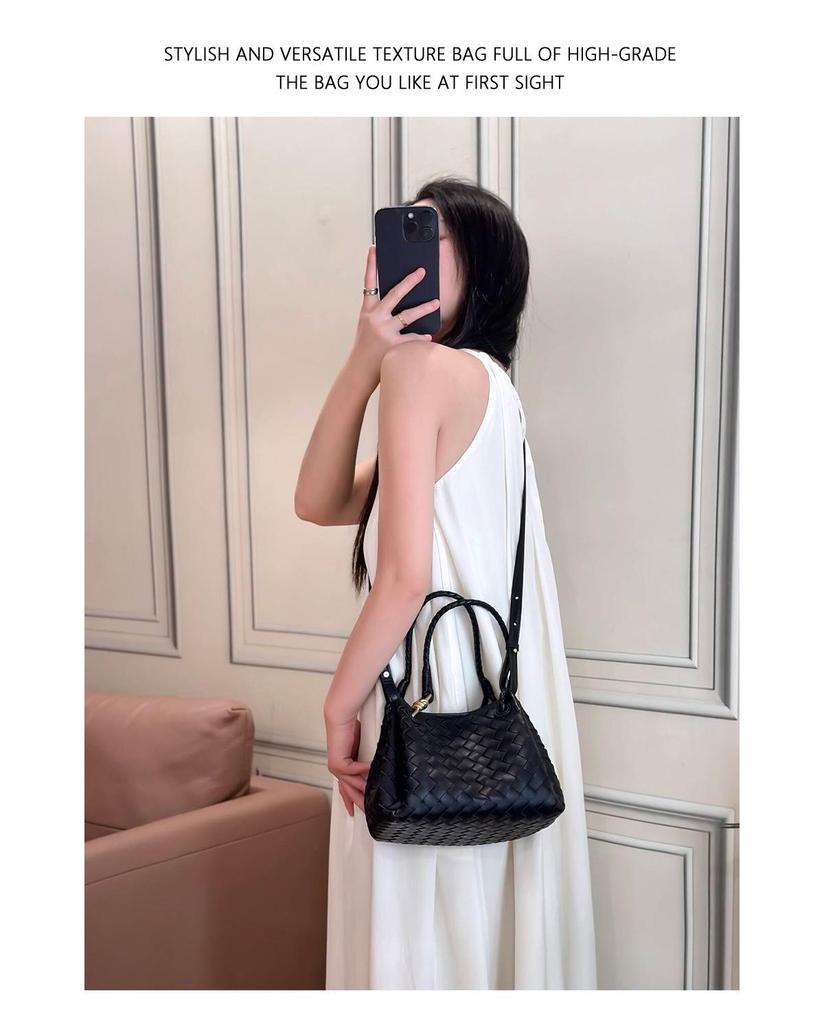 Geantă Coș Împletit din Piele Naturală B 2024 - Capacitate Mare, Stil Shu Qi, Coș de Legume din Piele de Vacă, Femei.