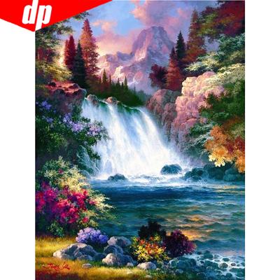 5D-Diamantgemälde zum Selbermachen, malerischer runder Wasserfall, Stickerei, Verkauf, Strassbild