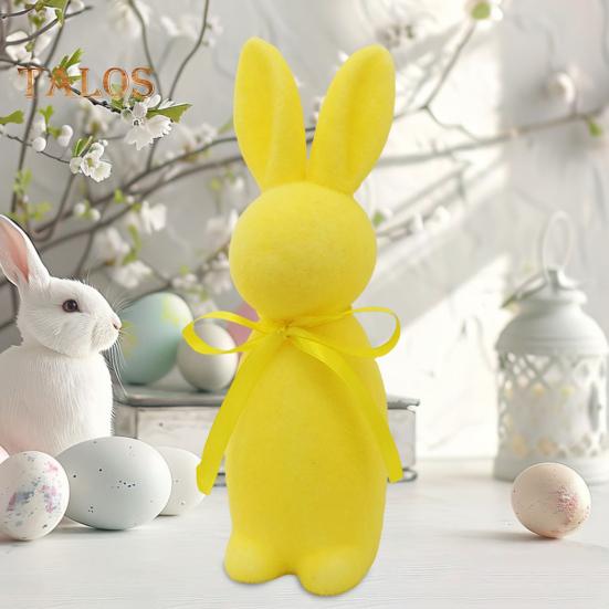 Easter Bunny Statue Freestanding Foam Rabbit Ornament Faux Moss Rabbit Flocked Bunny Figurine Centerpiece for Desk Mantel Dining Table