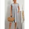 Women Vintage Solid Dress Summer Elegant O Neck Short Sleeve Cotton Linen Dresses Female Casual Loose Sundress Long Dress