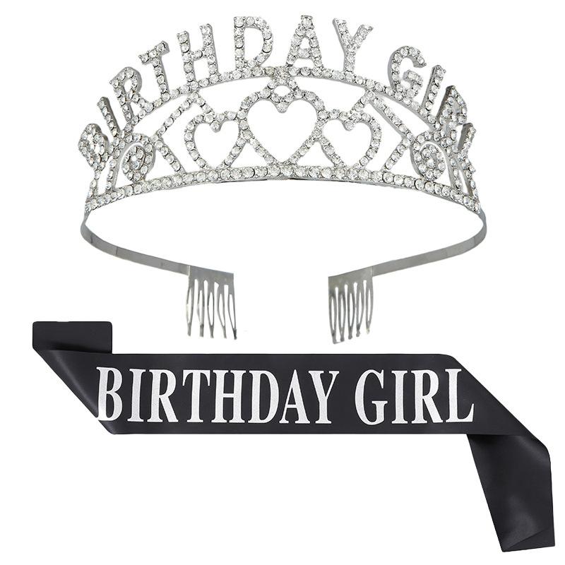 New European and American Crystal Letter Crown Birthday Girl Alloy Fashion Birthday Girl Headband Set 2026