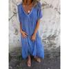 Women's Short-sleeved Cotton Linen Dress V-neck Loose Large Size Casual Vacation Street Thin Long Dresses