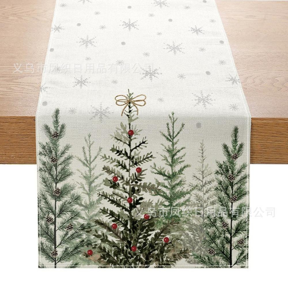 Christmas Table Runner Winter Snowman Santa Print Dining Table Mat for Holiday Decor
