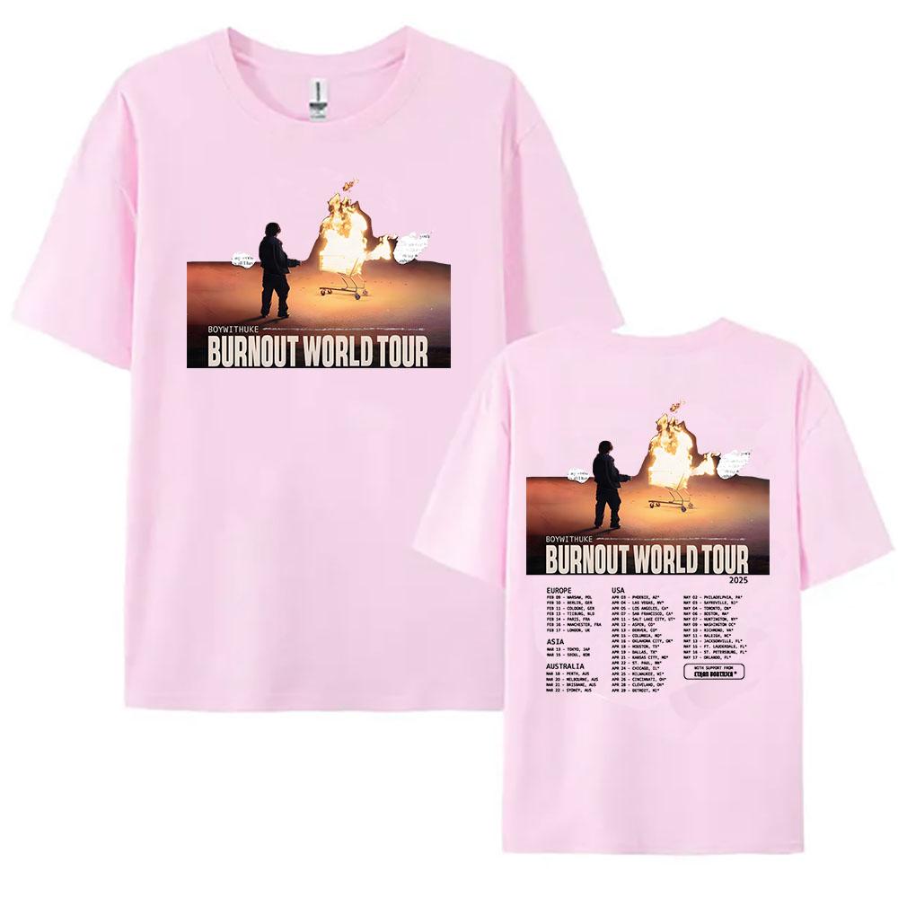 

Boywithuke Burnout World Tour 2025 Футболки Бавовняна Футболка з коротким рукавом Літня футболка з круглим вирізом Жіноча/Чоловіча Футболка Повсякденний М який Одяг XXL рожевий