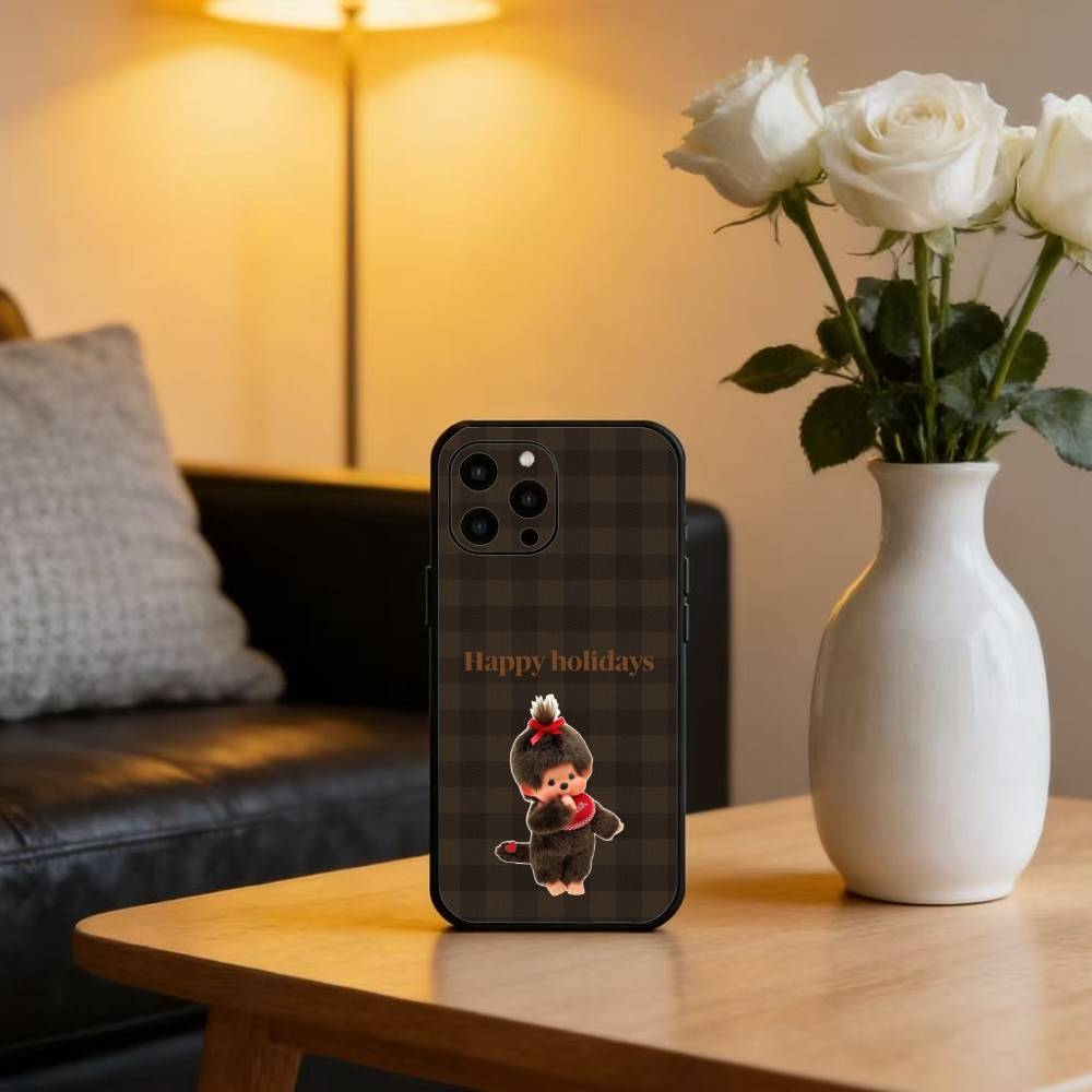 Cute M-Monchhichis Phone Case For iPhone17,16,15,14,13,12 Plus,Max Soft Silicone Black Cover