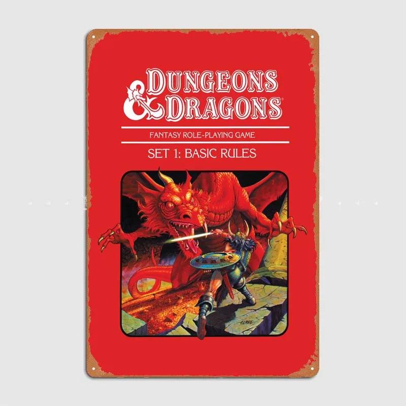 D-Dungeons And Dragons Posters Bedroom Decoration Game Signs Wall Art Vintage Metal Tin Sign for Gamer Room Wall Decoration Home
