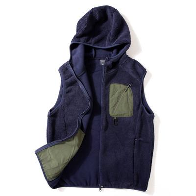 Men's Fleece Vest with Hood, Thickened and Lined, Color-Blocking, Loose Fit, Casual Fleece Jacket, Trendy