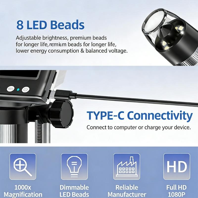 High Quality 1000X Magnification Digital Microscope With 4.3 Size Screen For Accurate Work