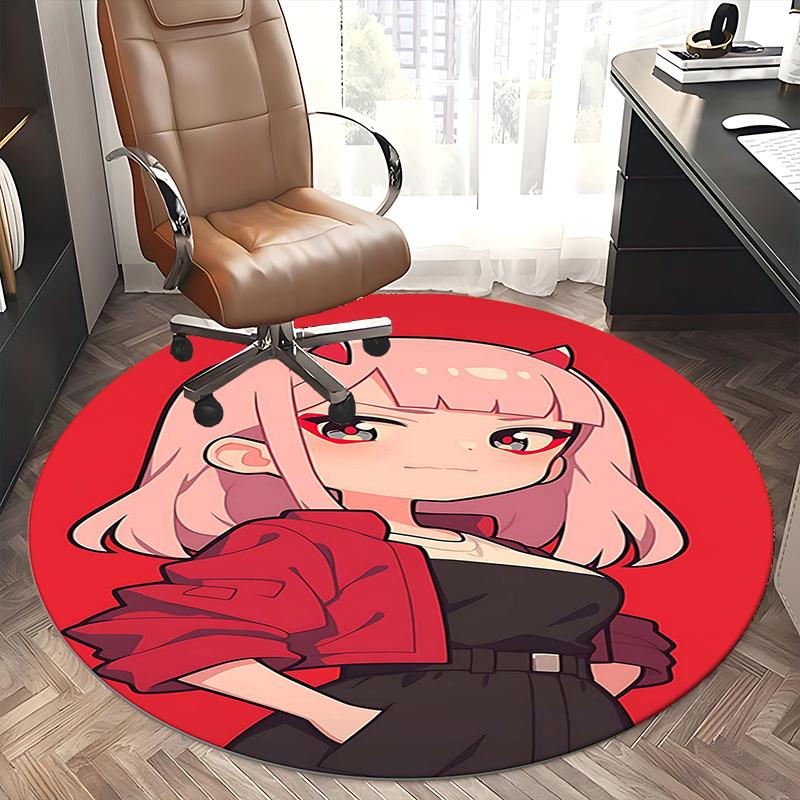 Devil Girl,Pink Hair Devil Chair Mat Round Rug Office Carpet, Machine Washable, Non Slip, Suitable for Living Rooms, Bedrooms