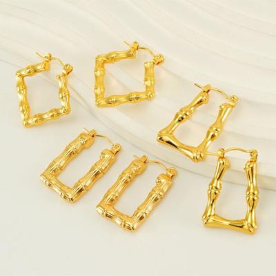 Stainless Steel Geometric Bamboo Joint Hoop Earrings For Women Personality Creative Earrings Jewelry Gift