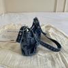 Y2K Washed Denim Shoulder Bag with Buckle Detail Zipper Closure Casual Underarm Purse for Daily Use