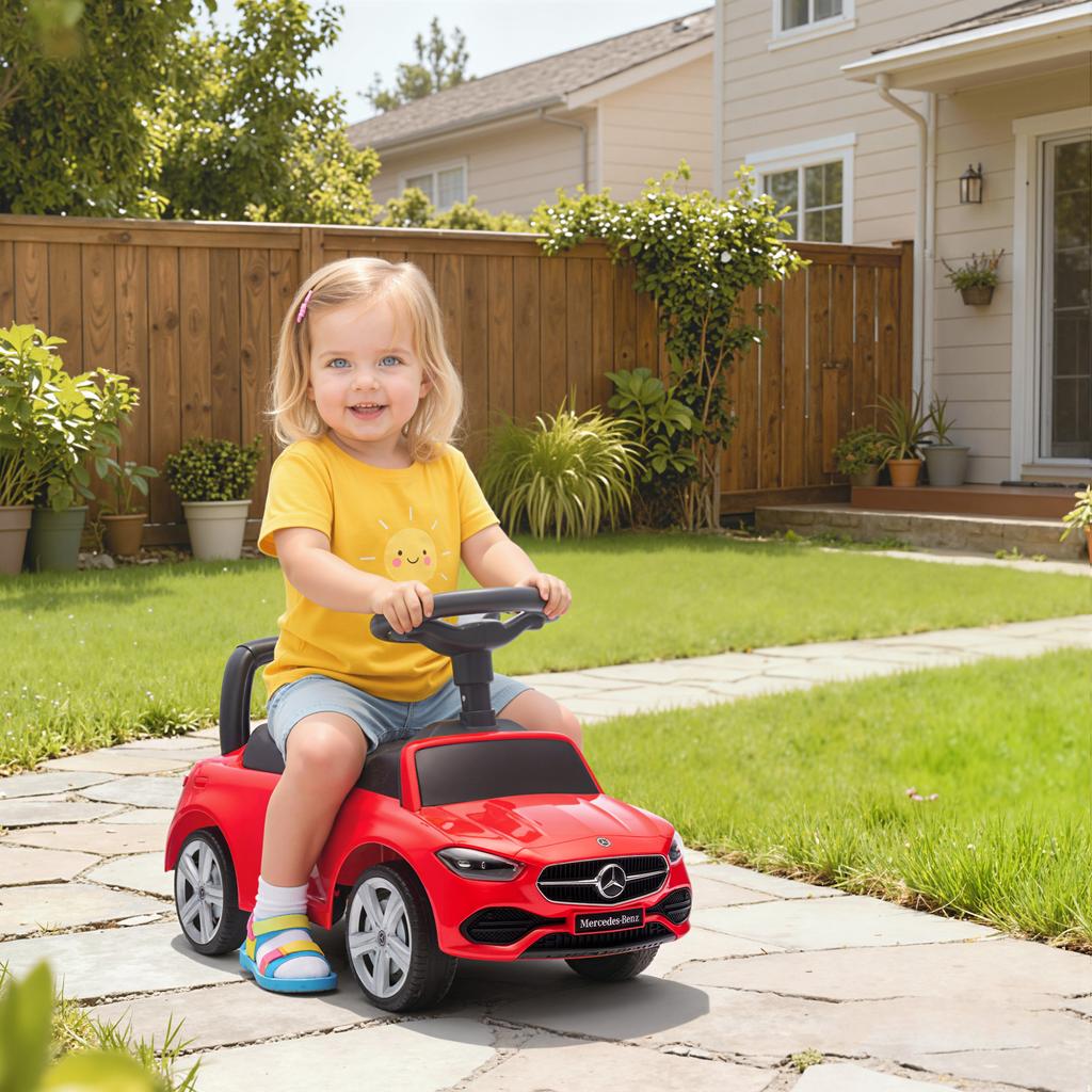 Official Mercedes-Benz Ride On Car, Foot To Floor Sliding Walker with Horn, Engine Sounds and Under-Seat Storage, Red