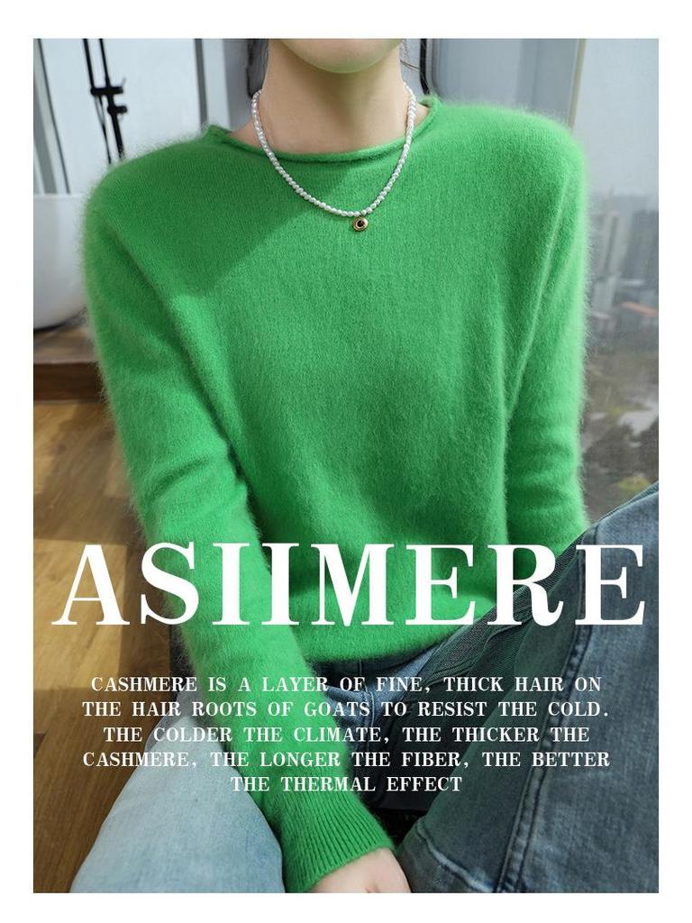 Sweter damski z kaszmiru norkowego 2025: Półwysoki dekolt, dzianinowy pulower z rolowanym brzegiem na wiosnę i jesień